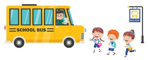 Happy Kids Walking to School Bus vector