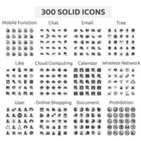 Set of 300 Solid Line Icons Chat, Email and More vector