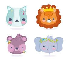 Little animal heads set vector