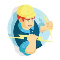 Electrician Man Holding Lighting vector