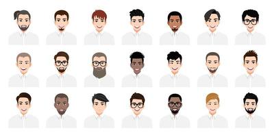 Young men cartoon set with different hairstyles vector