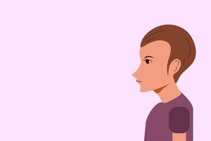 Short haired woman in side view on pink vector