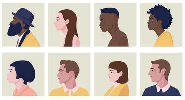 Male and female faces in profile with various hairstyles vector