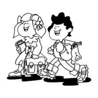 Two kids carrying schoolbag and walking to school  vector