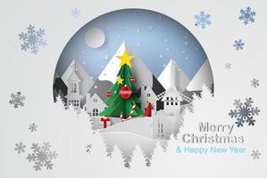 Merry Christmas Tree with Circle Shape Concept vector