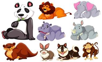 Group of cartoon animals laying down vector