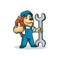 Cartoon lion giving thumbs up and holding a wrench vector