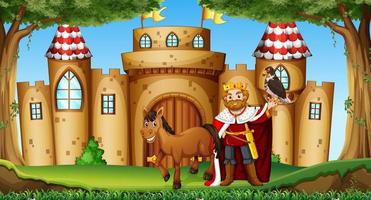 King and horse at castle vector