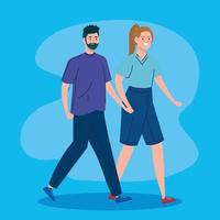 young couple walking together vector