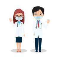 Cartoon Couple Doctors Waving vector