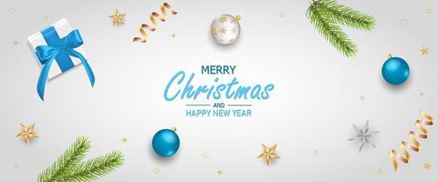 Merry Christmas greeting banner. Xmas decorative design elements with gifts box. vector