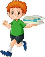 A happy boy holding book cartoon character on white background vector