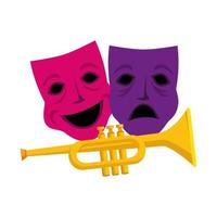 Isolated mardi gras masks and trumpet vector design