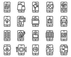 Mobile application vector icon set, line stye