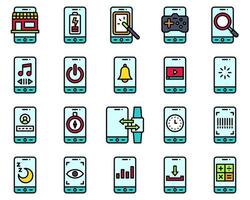 Mobile application vector icon set, filled stye