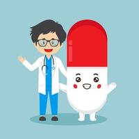 Cute Doctor with Capsule Medicine Character vector