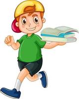 A happy boy holding book cartoon character on white background vector