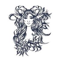 lady rose inking illustration artwork vector