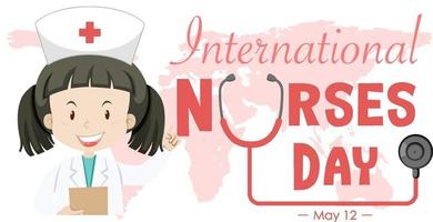 Happy international nurses day font with nurse cartoon character vector