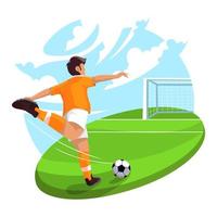 Man Kicking Ball On Field Concept vector