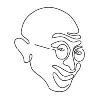 Mahatma Gandhi the Indian figure continuous one line drawing. Gandhi is a man who leader of the Indian independence movement from British Rule, who employed nonviolent resistance. Vector illustration