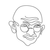 One continuous line drawing of Mahatma Gandhi. An Indian figure who was the leader of the Indian independence isolated on white background. India Republic Day, January 26. Vector illustration