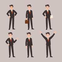 business man character pose flat illustration set vector