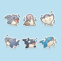 Set of Cute Cartoon Ocean Animal Sticker vector