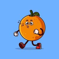 Cute Orange fruit character walking with happy face. Fruit character icon concept isolated. flat cartoon style vector