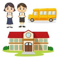 Set of  kids in student uniform back to school vector