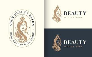 woman hair salon logo design vector