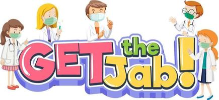 Get the Jab font with many doctors wear medical cartoon character vector