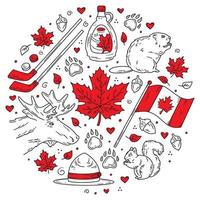 Happy National Day of Canada, a set of Doodle-style icons vector