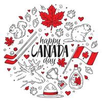 Happy National Day of Canada, a set of Doodle-style icons vector