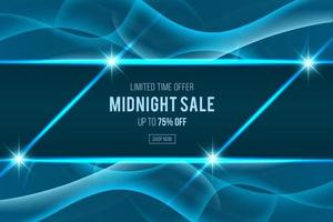 Dark blue midnight sale banner with neon glow effect for business vector