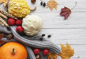 A rustic autumn still life with pumpkins photo