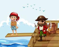 Scene with a poor boy walking the plank on the ship vector