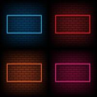 Neon sign of frame on brick wall background, vector illustration