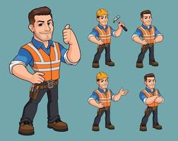 set of construction worker mascot character design premium vector