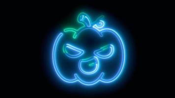 Neon Blue Halloween Pumpkin, emoji, 3d render, photo