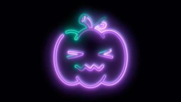 Neon purple Halloween Pumpkin, emoji, 3d render, photo