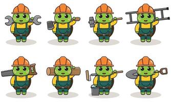 Cute cartoon of Turtle being a handyman with big tools. vector