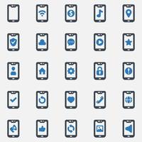 Mobile phone icon set - vector illustration . mobile, phone, smartphone, device, app, setting, lock, security, restore, backup, protection, icons .