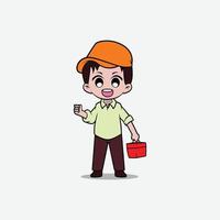 Chibi repairman mascot vector