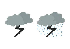 lightning cloud and thunderstorm illustration with pixel theme vector