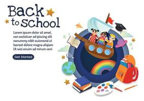 kids character back to school banner design vector