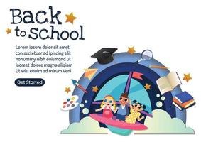 lovely kids character back to school banner vector