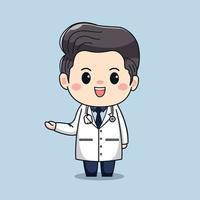 Illustration of cute male doctor with stethoscope kawaii vector cartoon character design