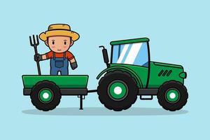 Cute farmer standing on lorry vector