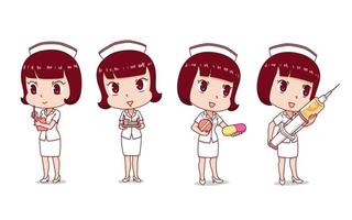 Set of Cartoon Nurse in different poses. vector